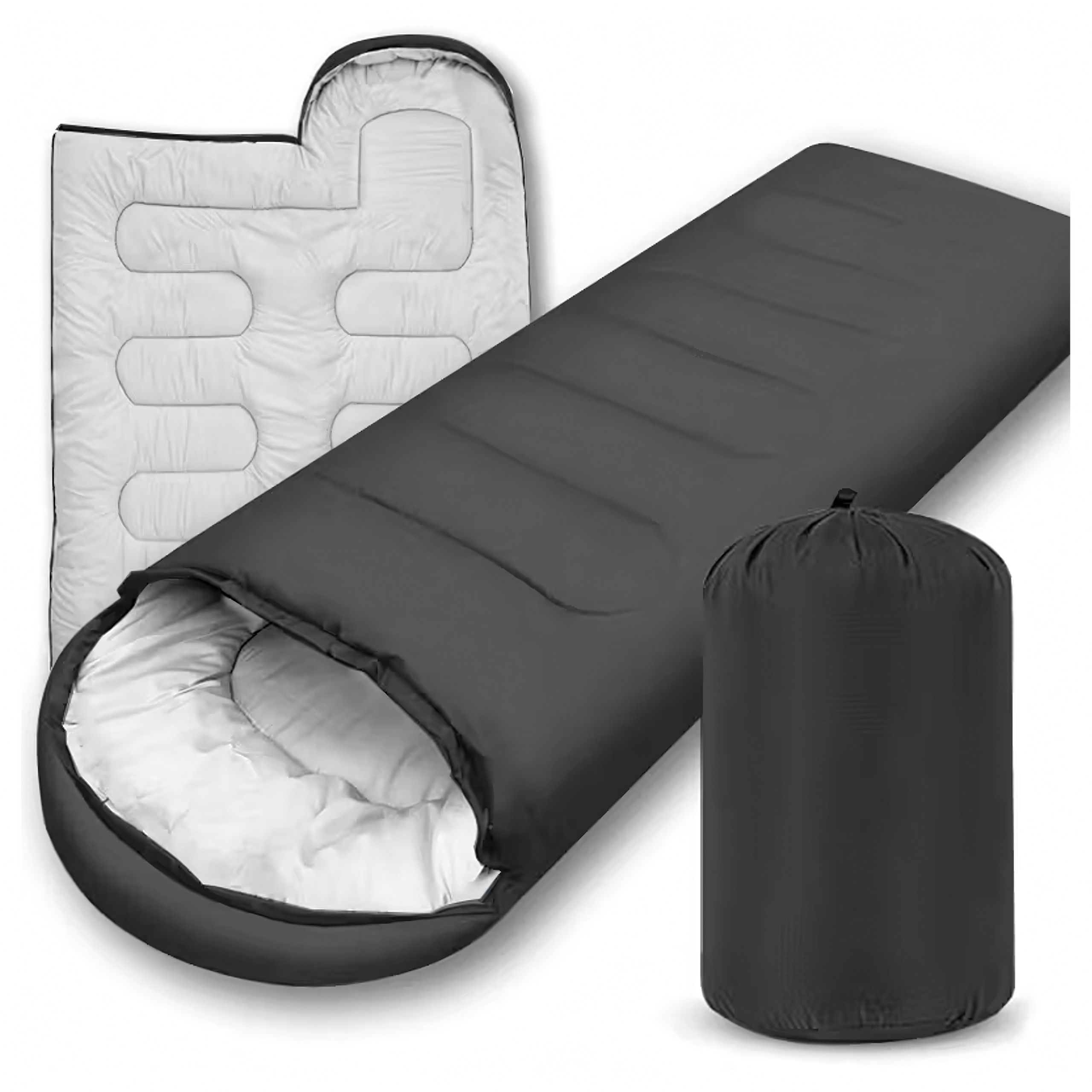 Śpiwór 2w1 Mumia Turystyczny Lekki Ciepły Kołdra Kaptur 210x75 cm Czarny 950g