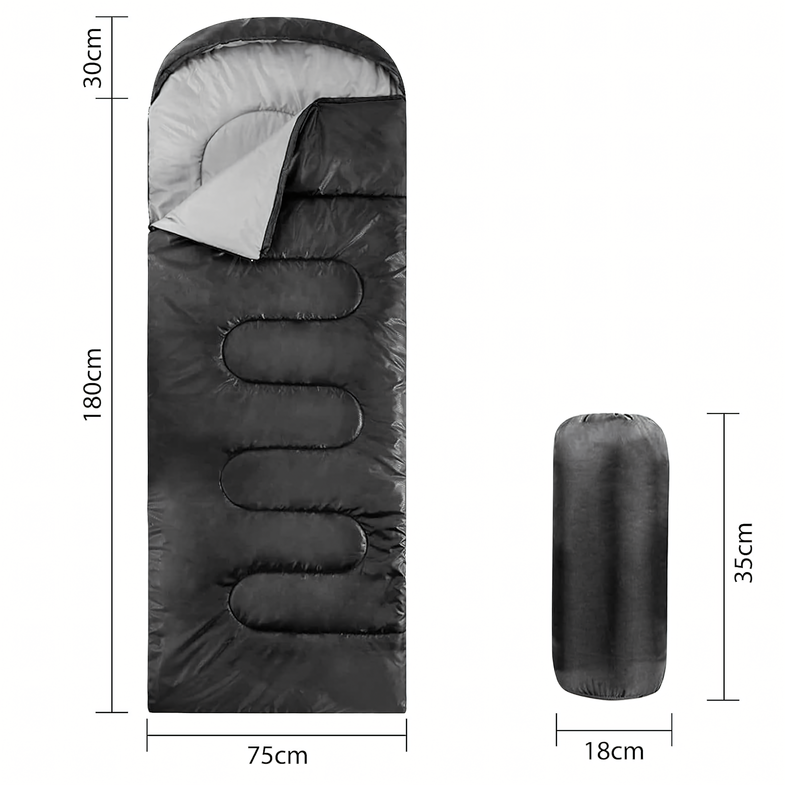 Śpiwór 2w1 Mumia Turystyczny Lekki Ciepły Kołdra Kaptur 210x75 cm Czarny 950g - obrazek 9