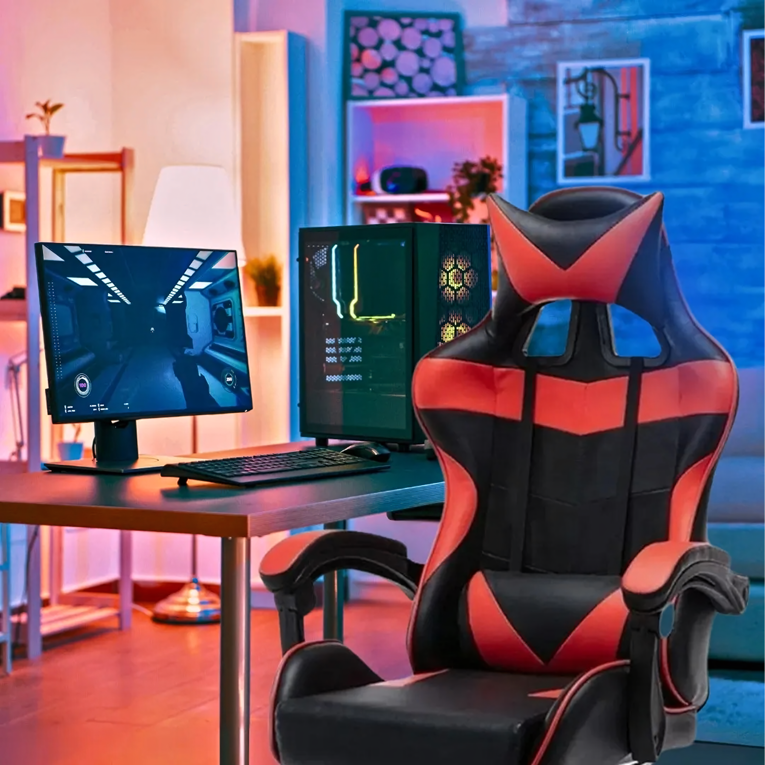 17 x Fotel Gamingowy Biurowy Obrotowy Kubełkowy Krzeszło z Podnóżkiem do 150 kg - obrazek 4