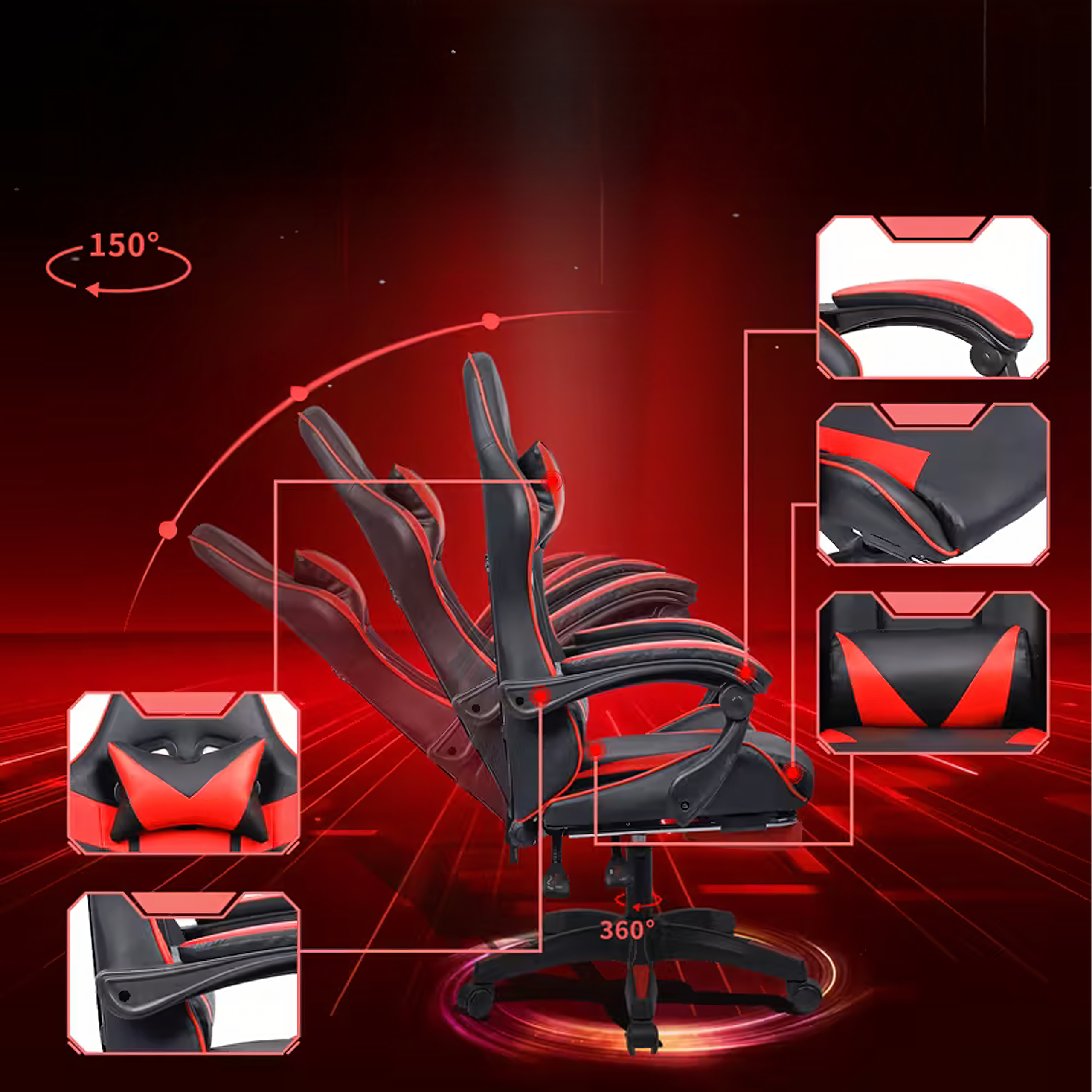 17 x Fotel Gamingowy Biurowy Obrotowy Kubełkowy Krzeszło z Podnóżkiem do 150 kg - obrazek 5