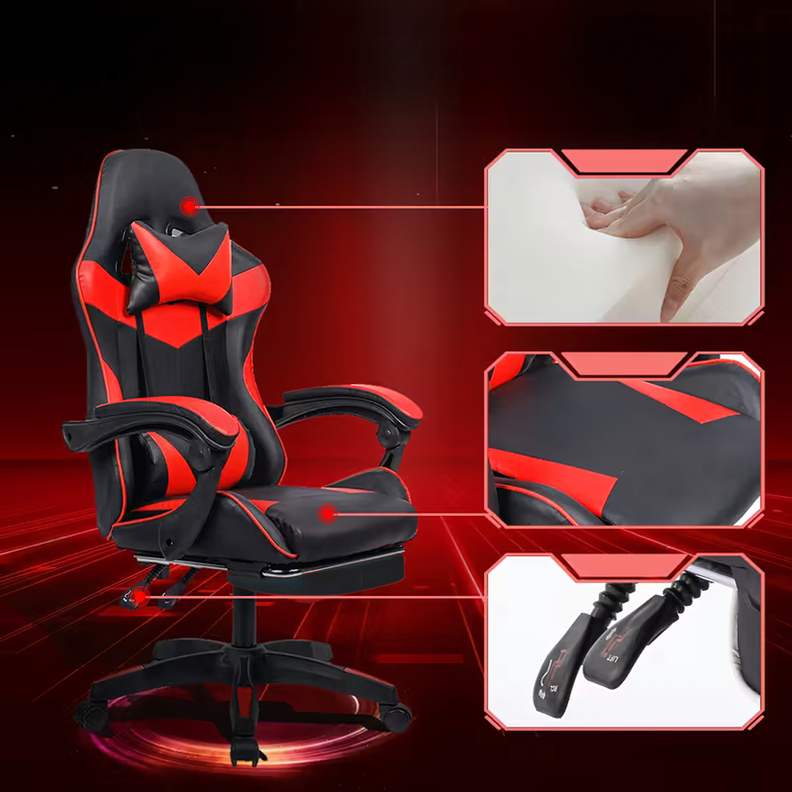 17 x Fotel Gamingowy Biurowy Obrotowy Kubełkowy Krzeszło z Podnóżkiem do 150 kg - obrazek 6