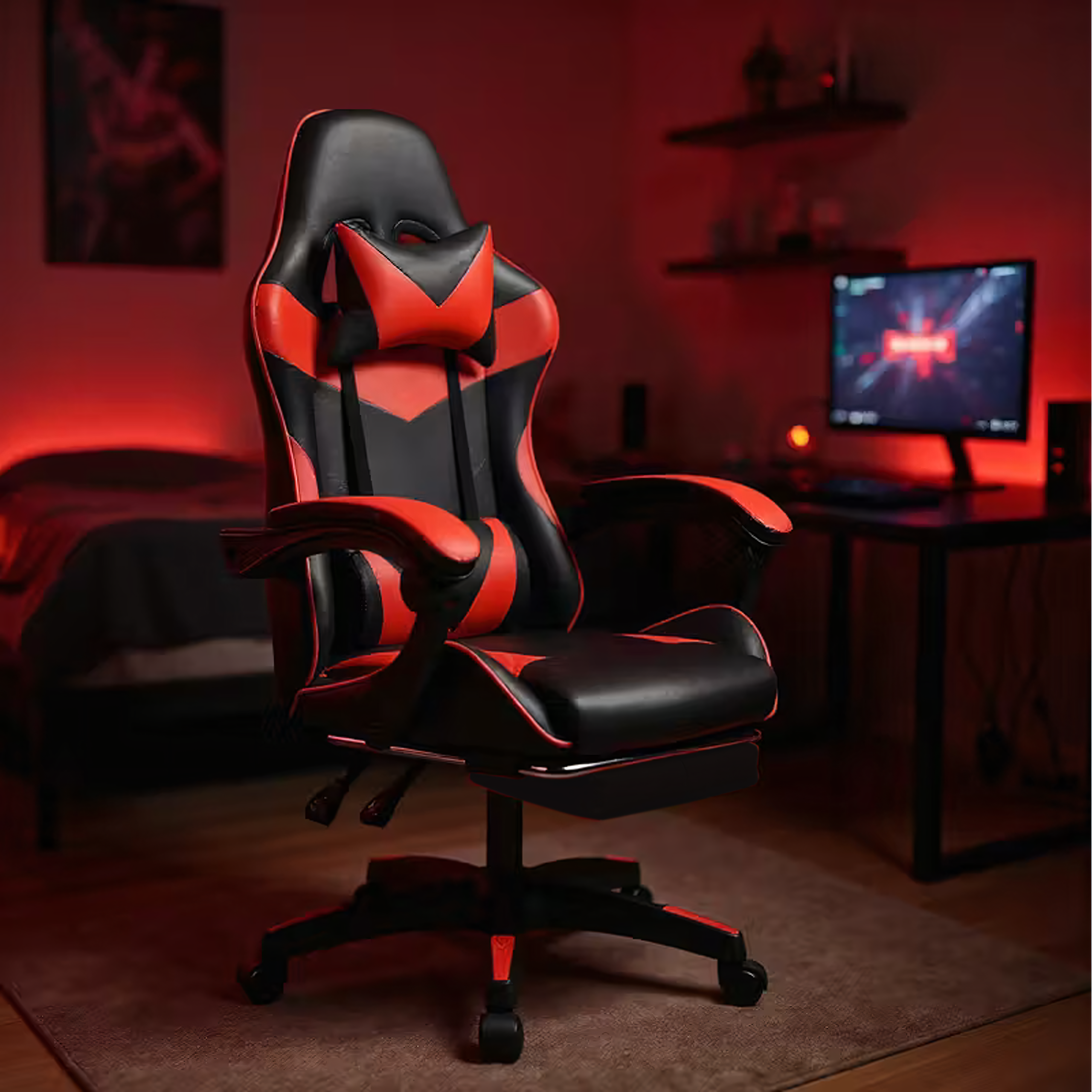 17 x Fotel Gamingowy Biurowy Obrotowy Kubełkowy Krzeszło z Podnóżkiem do 150 kg - obrazek 8