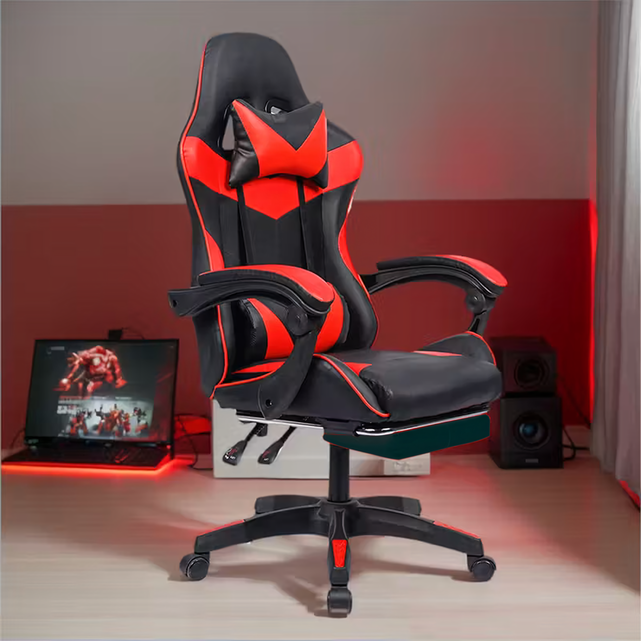 17 x Fotel Gamingowy Biurowy Obrotowy Kubełkowy Krzeszło z Podnóżkiem do 150 kg - obrazek 9