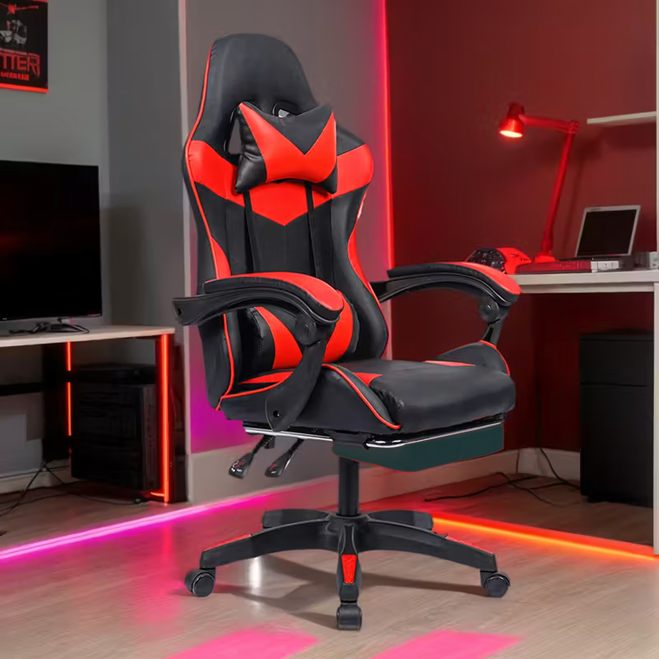 17 x Fotel Gamingowy Biurowy Obrotowy Kubełkowy Krzeszło z Podnóżkiem do 150 kg - obrazek 11