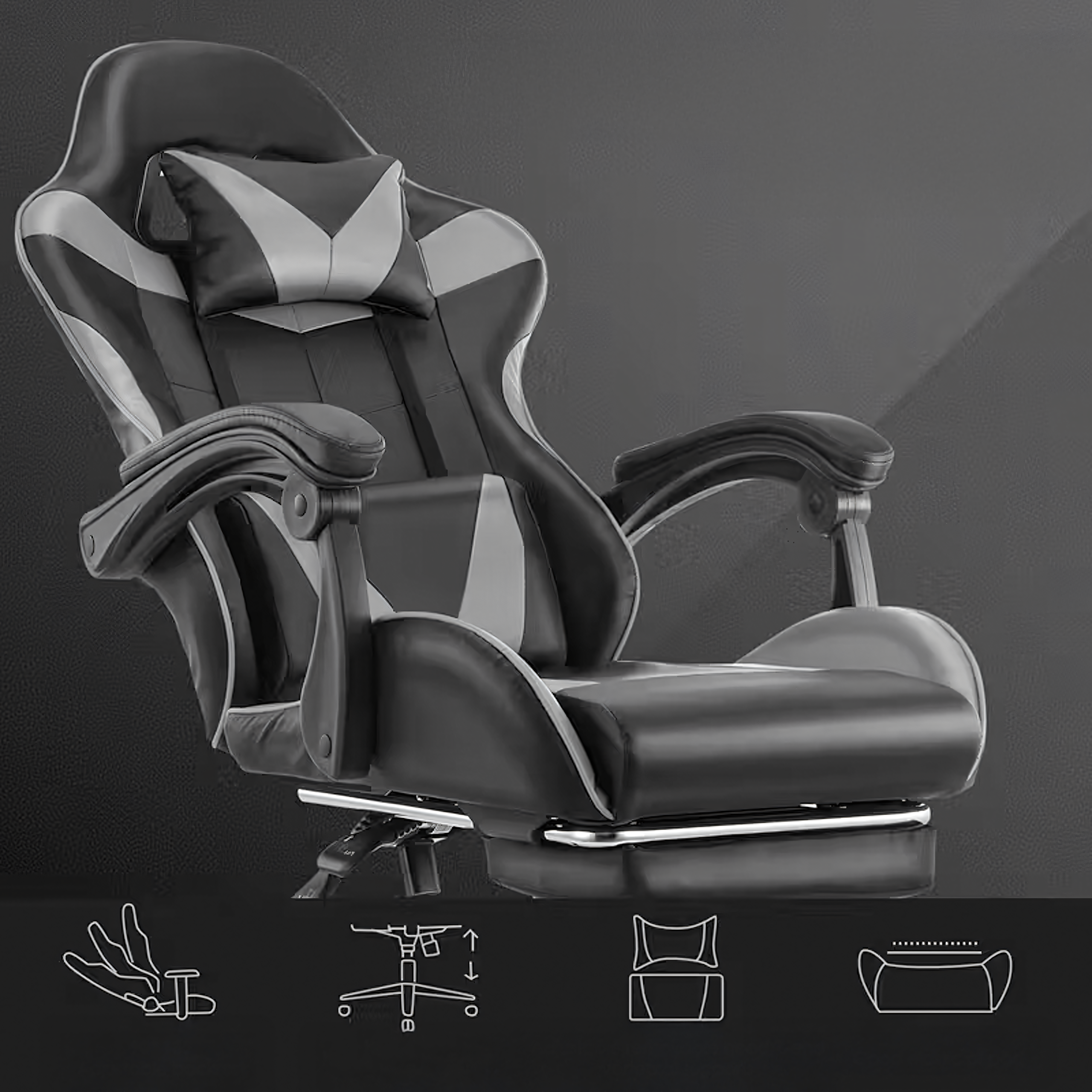 17x Fotel Gamingowy Biurowy Obrotowy Kubełkowy Krzeszło z Podnóżkiem do 150 kg - obrazek 7