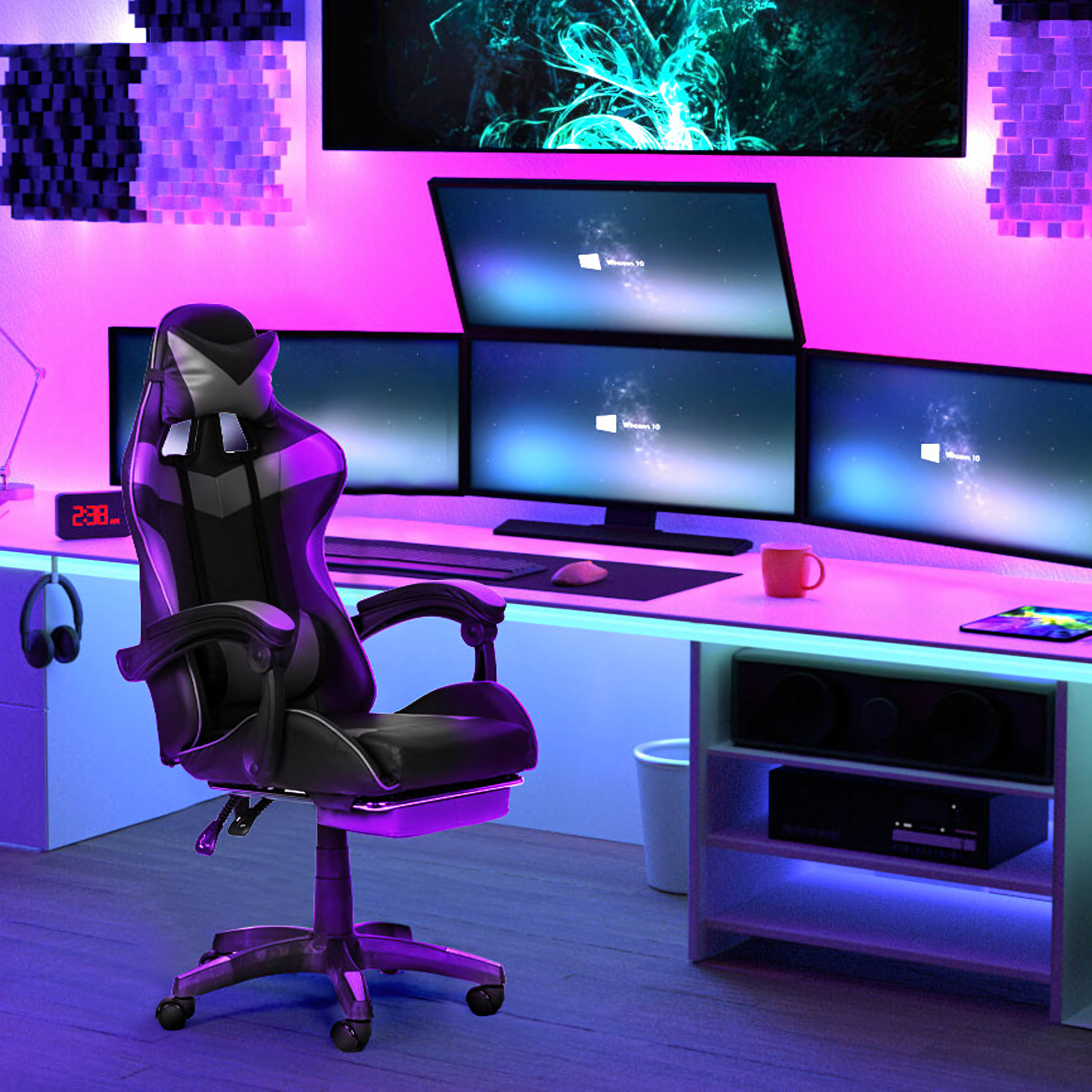 17x Fotel Gamingowy Biurowy Obrotowy Kubełkowy Krzeszło z Podnóżkiem do 150 kg - obrazek 10