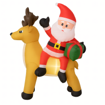 Dmuchany Święty Mikołaj z Reniferm 1,5m Ozdoba Świąteczna Podświetlenie Led