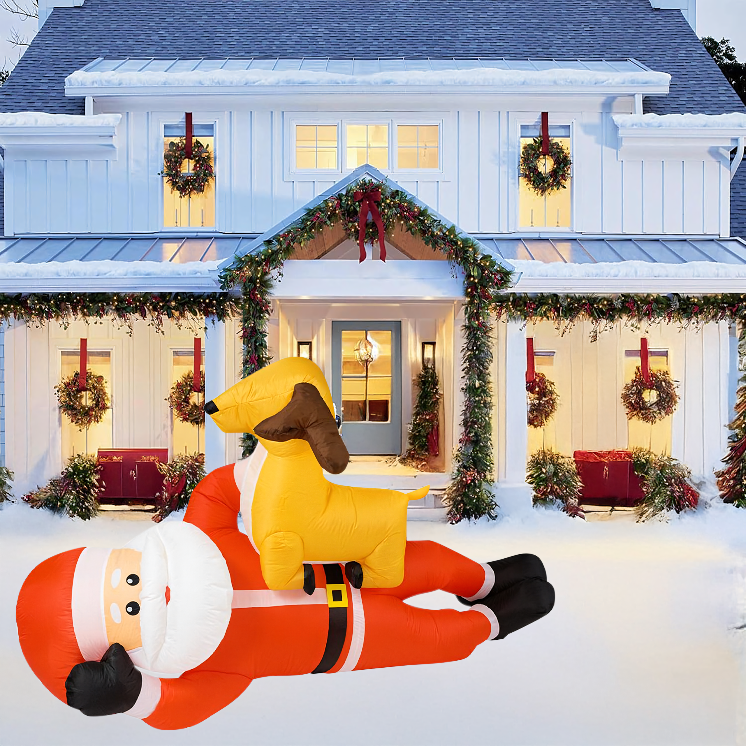 Dmuchany Święty Mikołaj z Reniferm 210cm Świąteczny Podświetlenie Led XXL - obrazek 5