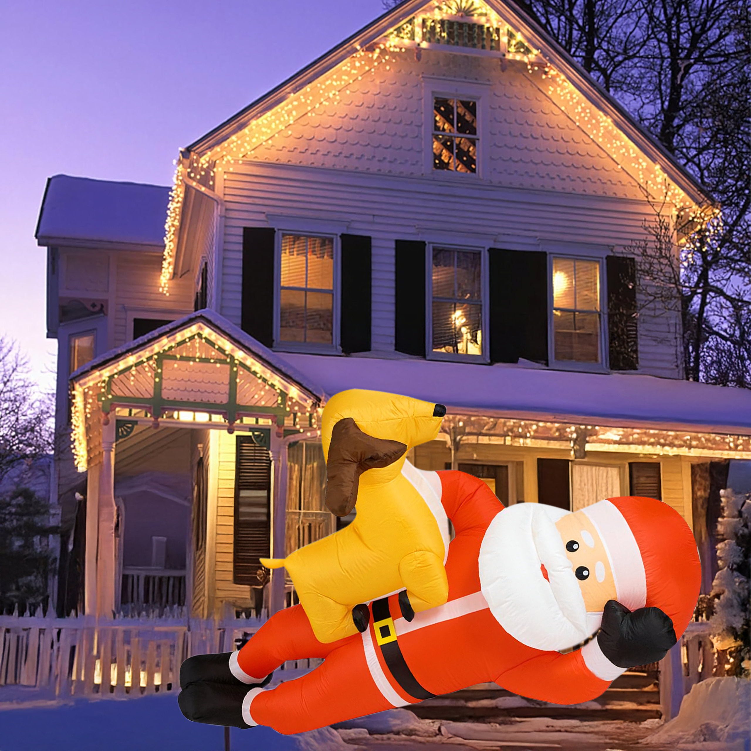 Dmuchany Święty Mikołaj z Reniferm 210cm Świąteczny Podświetlenie Led XXL - obrazek 6