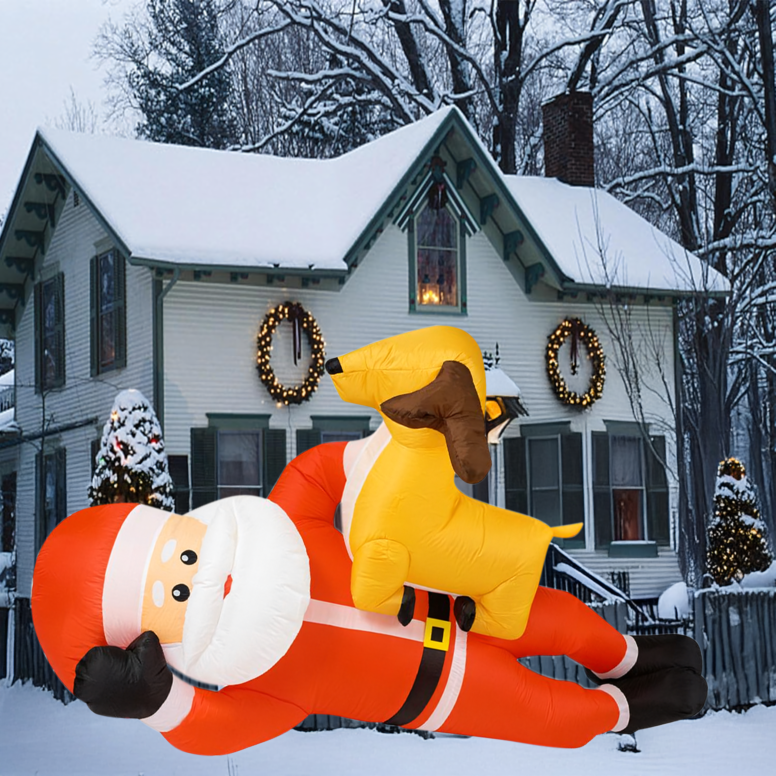 Dmuchany Święty Mikołaj z Reniferm 210cm Świąteczny Podświetlenie Led XXL - obrazek 7