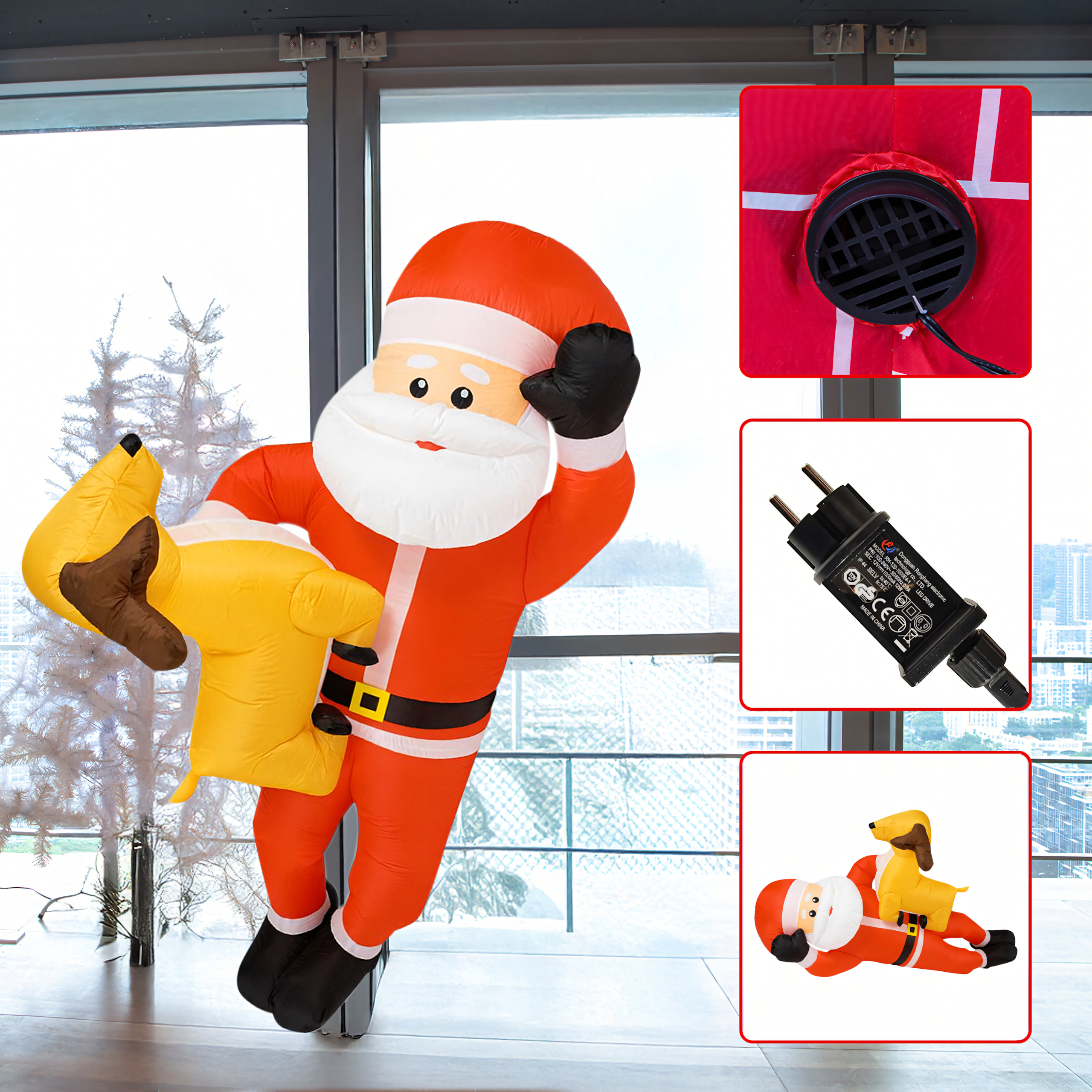 Dmuchany Święty Mikołaj z Reniferm 210cm Świąteczny Podświetlenie Led XXL - obrazek 8