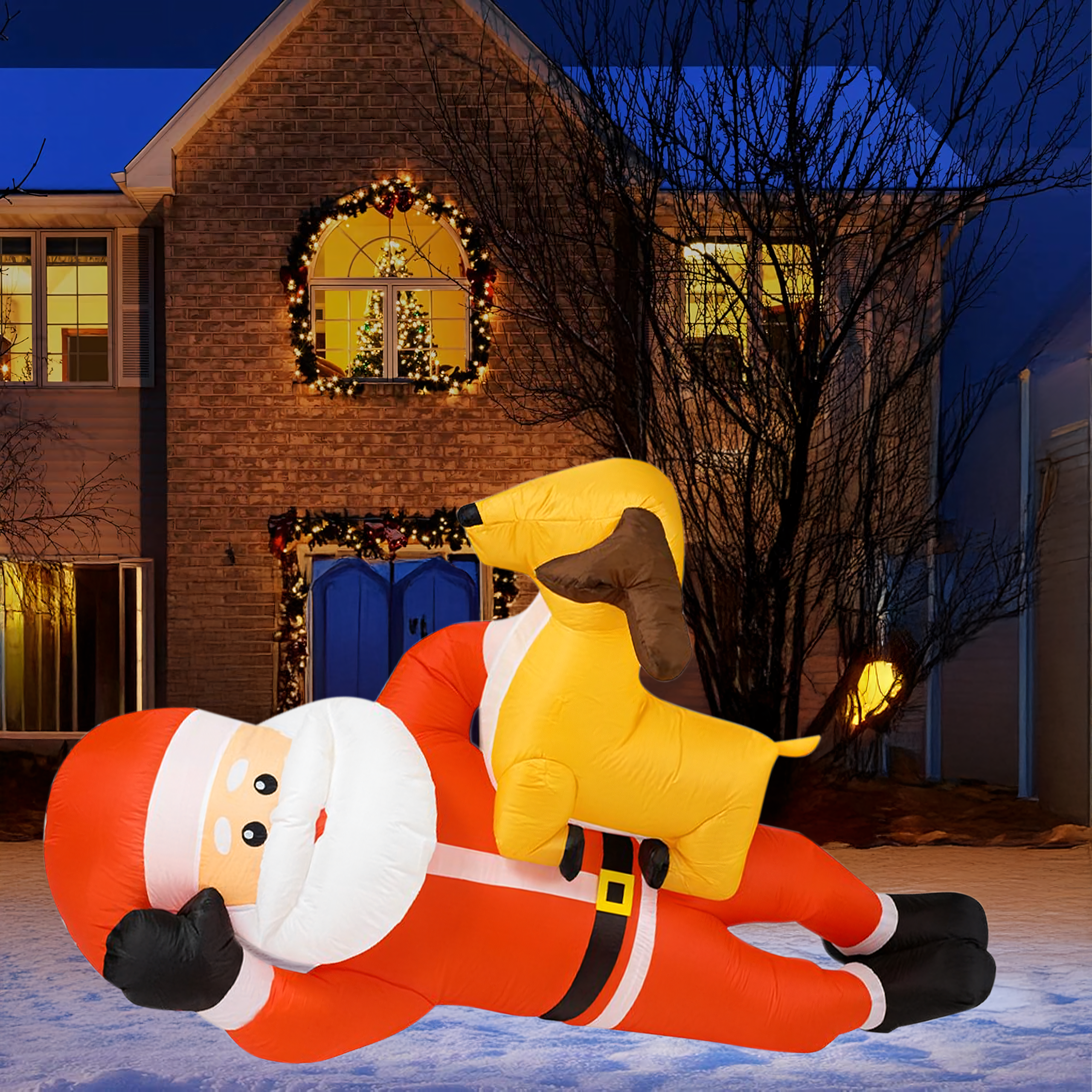 Dmuchany Święty Mikołaj z Reniferm 210cm Świąteczny Podświetlenie Led XXL - obrazek 9