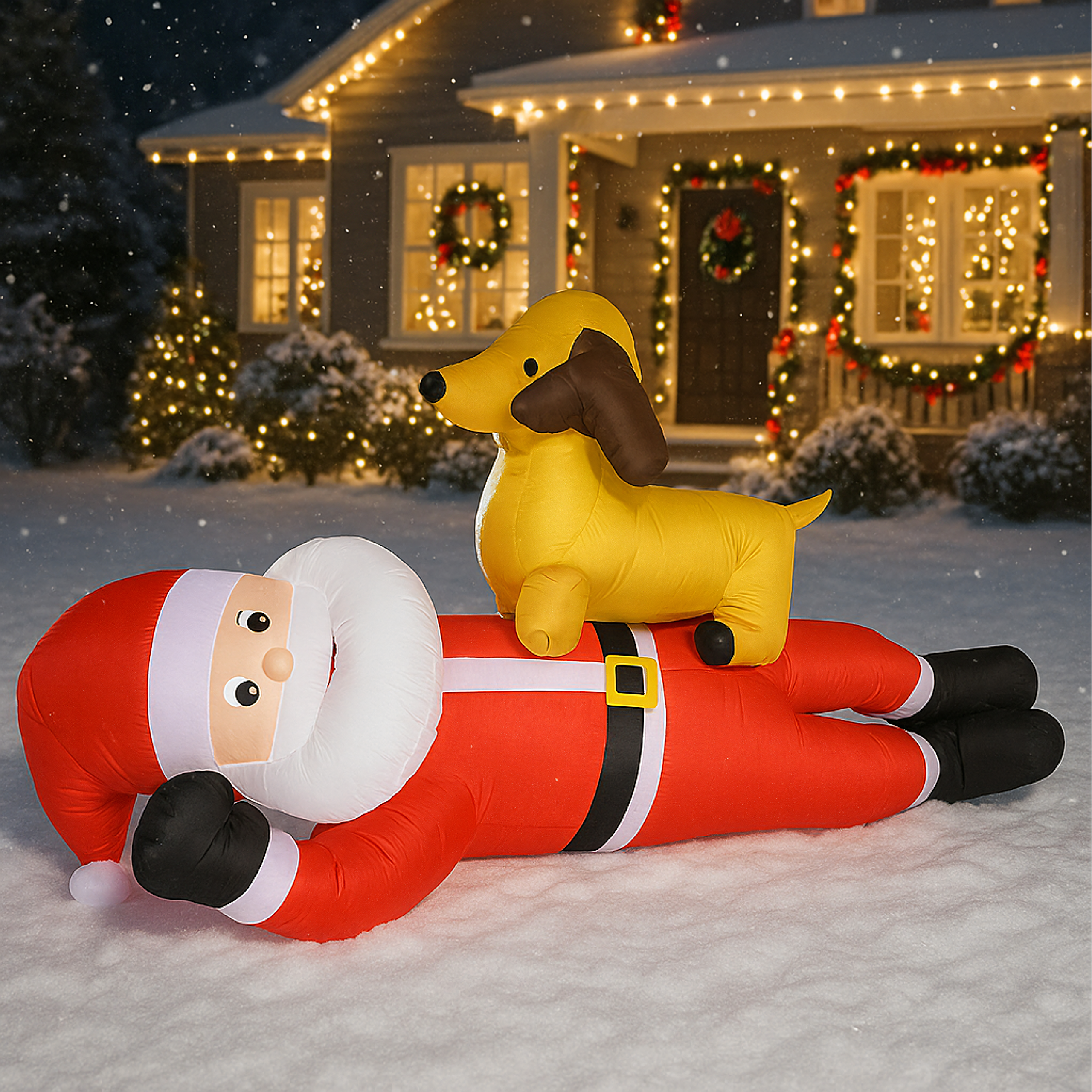 Dmuchany Święty Mikołaj z Reniferm 210cm Świąteczny Podświetlenie Led XXL - obrazek 10