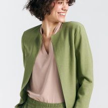 Żakiet typu chanel lniany Z54 Green Pistacjowy – Nife