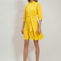 Sukienka Wiskozowa sukienka z falbaną w kolorze żółtym S179 Yellow – Nife