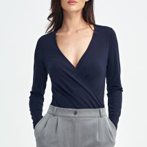 Bluzka body z kopertowym dekoltem B176 Navy – Nife