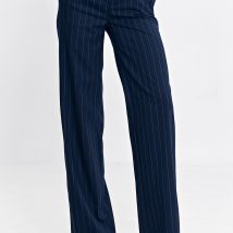 Spodnie bootcut z krytym guzikiem prążek SD103 Navy – Nife