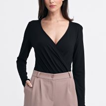 Bluzka body z kopertowym dekoltem B176 Black – Nife