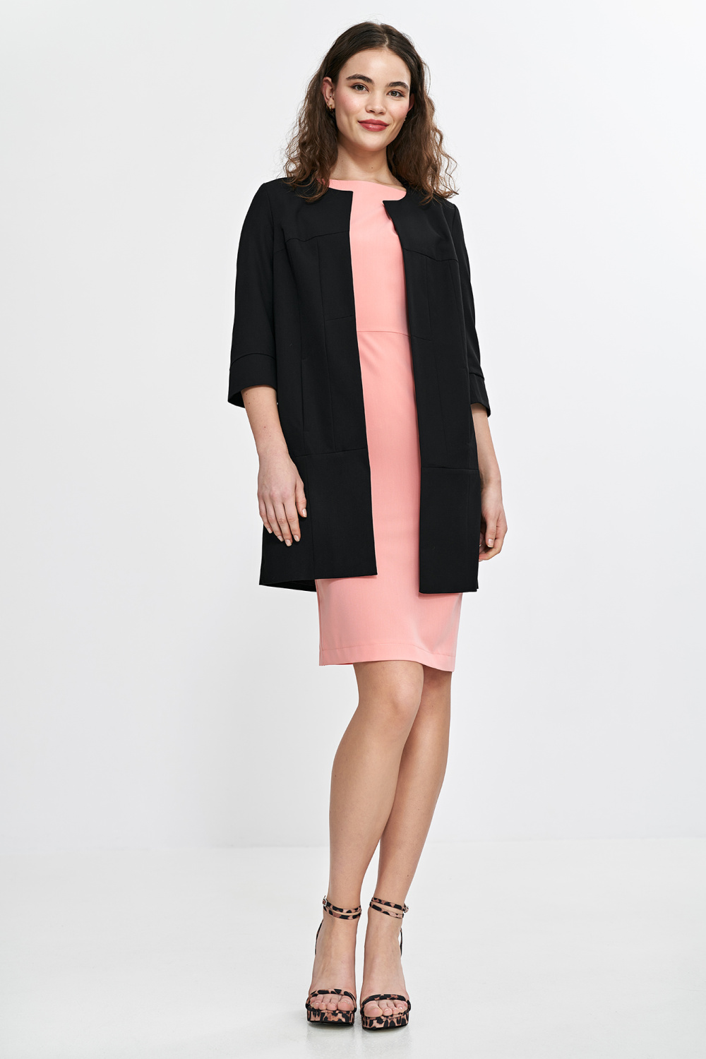 Dłuższa marynarka z przeszyciami z rękawem 3/4 Z80 Black - Nife - obrazek 3