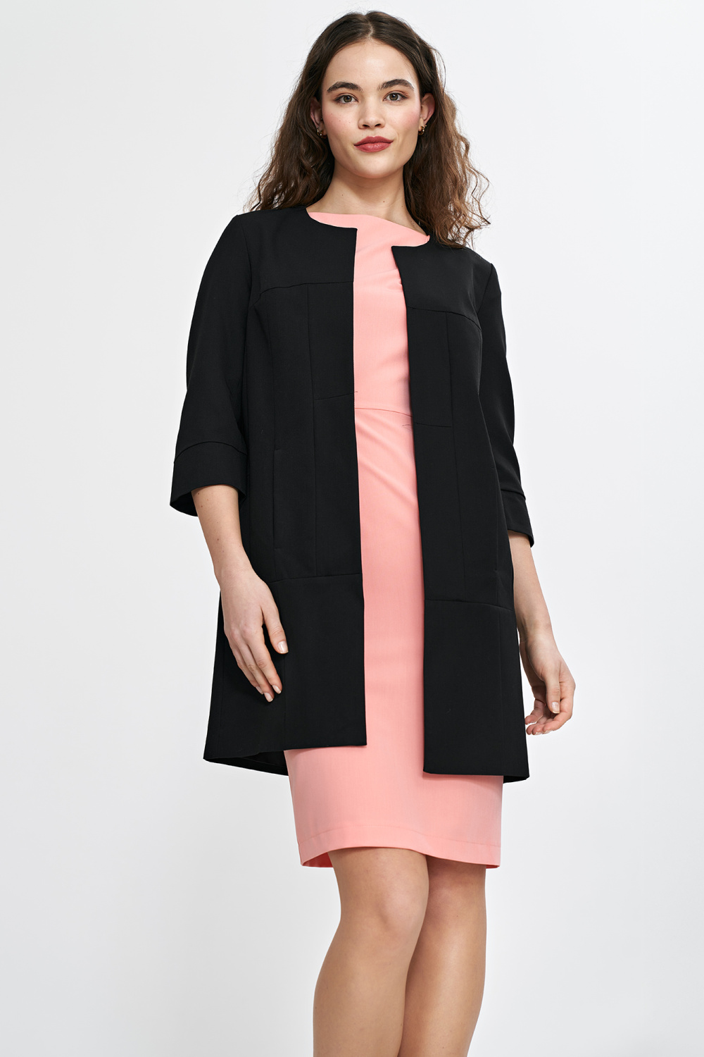 Dłuższa marynarka z przeszyciami z rękawem 3/4 Z80 Black - Nife - obrazek 5