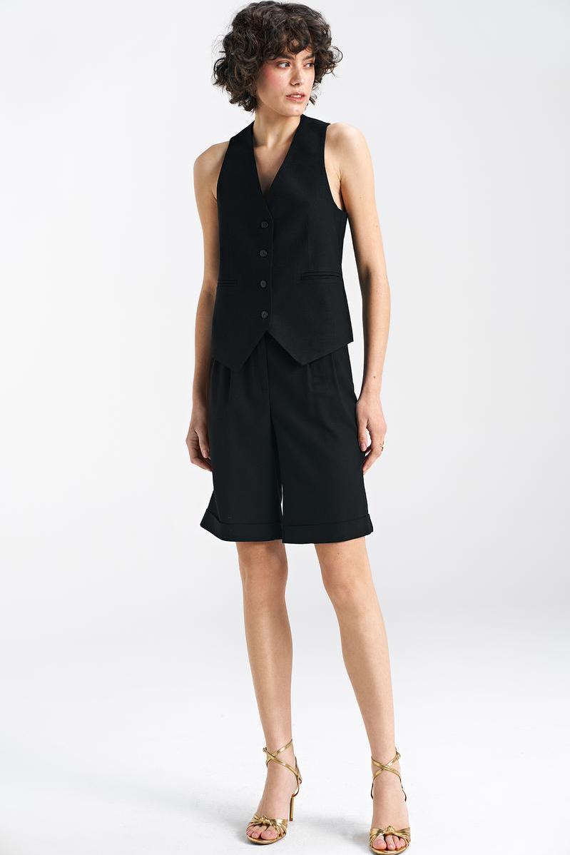 Krótkie lniane spodnie typu szorty SD86 Black - Nife - obrazek 3