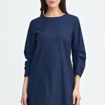 Sukienka z zakładkami na rękawach prążek S262 Navy – Nife