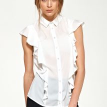 Bluzka z krótkim rękawem i falbanami B88 Ecru – Nife