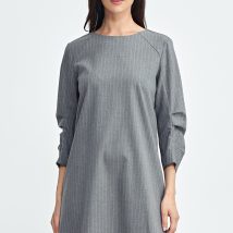 Sukienka z zakładkami na rękawach prążek S262 Grey – Nife