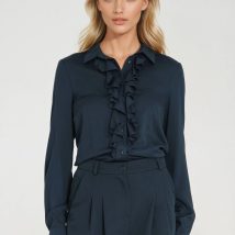 Wiskozowa bluzka z żabotem B202 Navy – Nife
