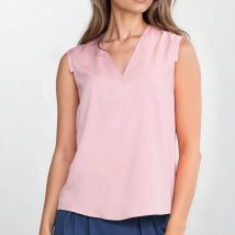 Bluzka bez rękawów, z dekoltem V B191 Pink – Nife