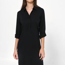 Sukienka Czarna sukienka oversize z podwijanym rękawem S226 Black – Nife
