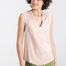 Bluzka bez rękawów z dekoltem V B161 Beige – Nife