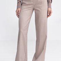 Spodnie bootcu, z krytym guzikiem, prążek SD103 Beige – Nife