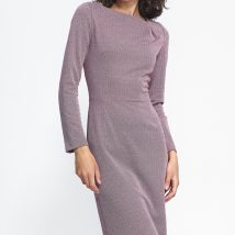 Sukienka z zakładkami na dekolcie w bordową jodełkę S235 Bordo – Nife