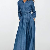 Sukienka Jeansowa sukienka maxi z długim rękawem S249 Jeans – Nife