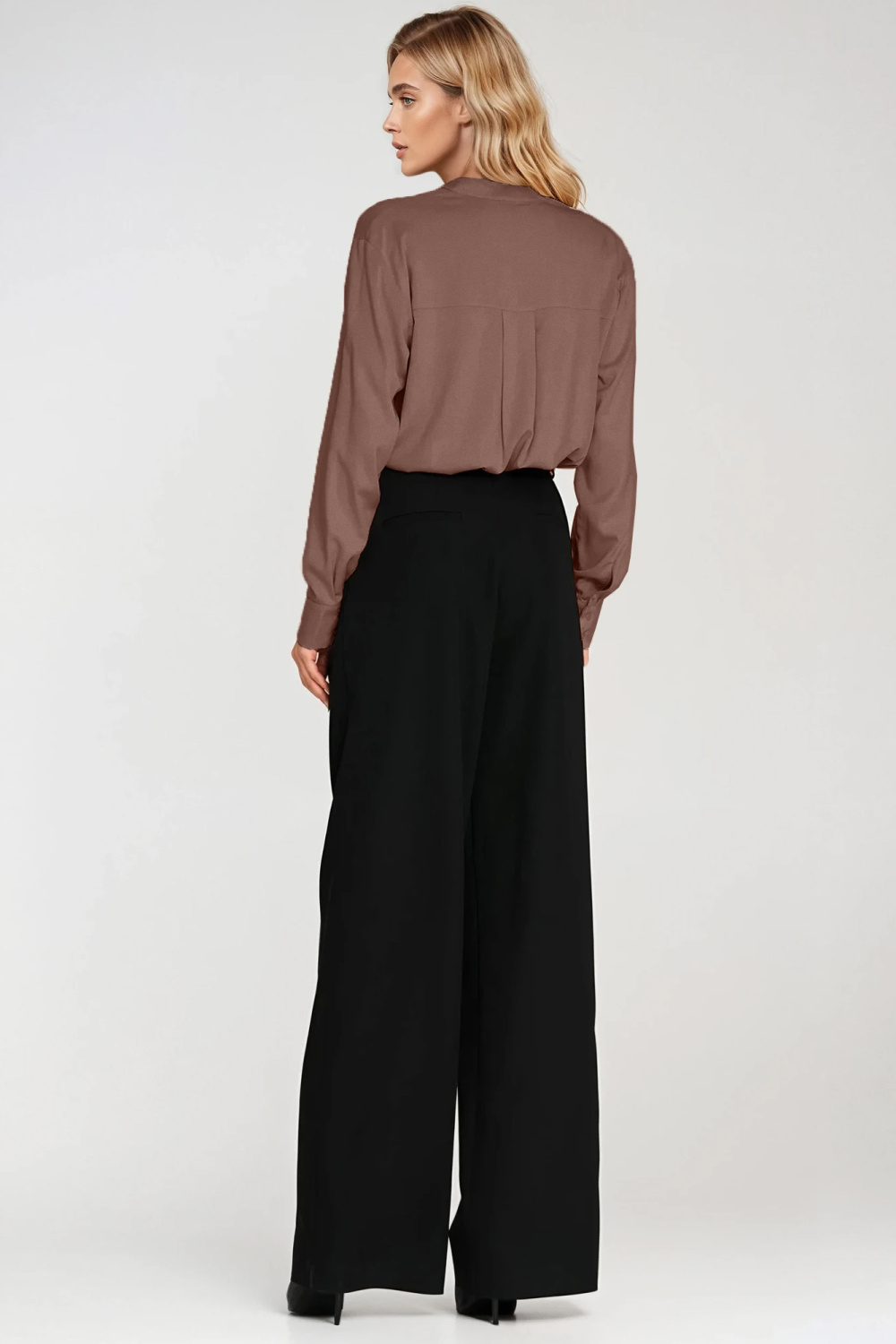 Wiskozowa bluzka polo ze stójką B194 Mocca - Nife - obrazek 4