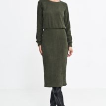 Sukienka z dzianiny prążkowanej z długim rękawem S260 Green – Nife