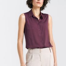 Bluzka bez rękawów z kołnierzykiem B159 Śliwka – Nife