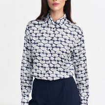 Satynowa koszula body K83 Navy/Wzór – Nife