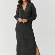 Sukienka Model S161 Grafit Melange – Makadamia