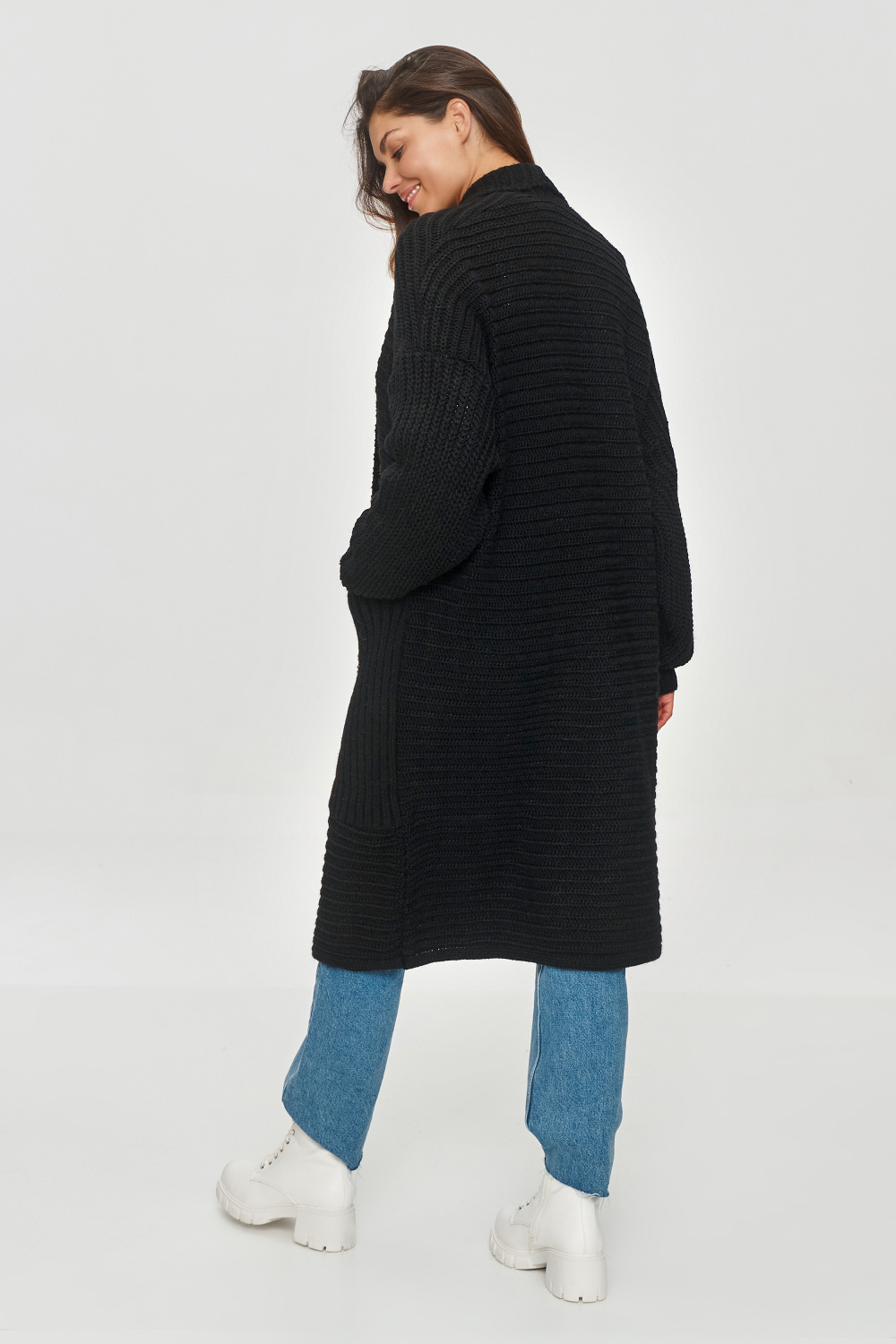 Sweter Kardigan Model S153 Black - Makadamia - obrazek 3