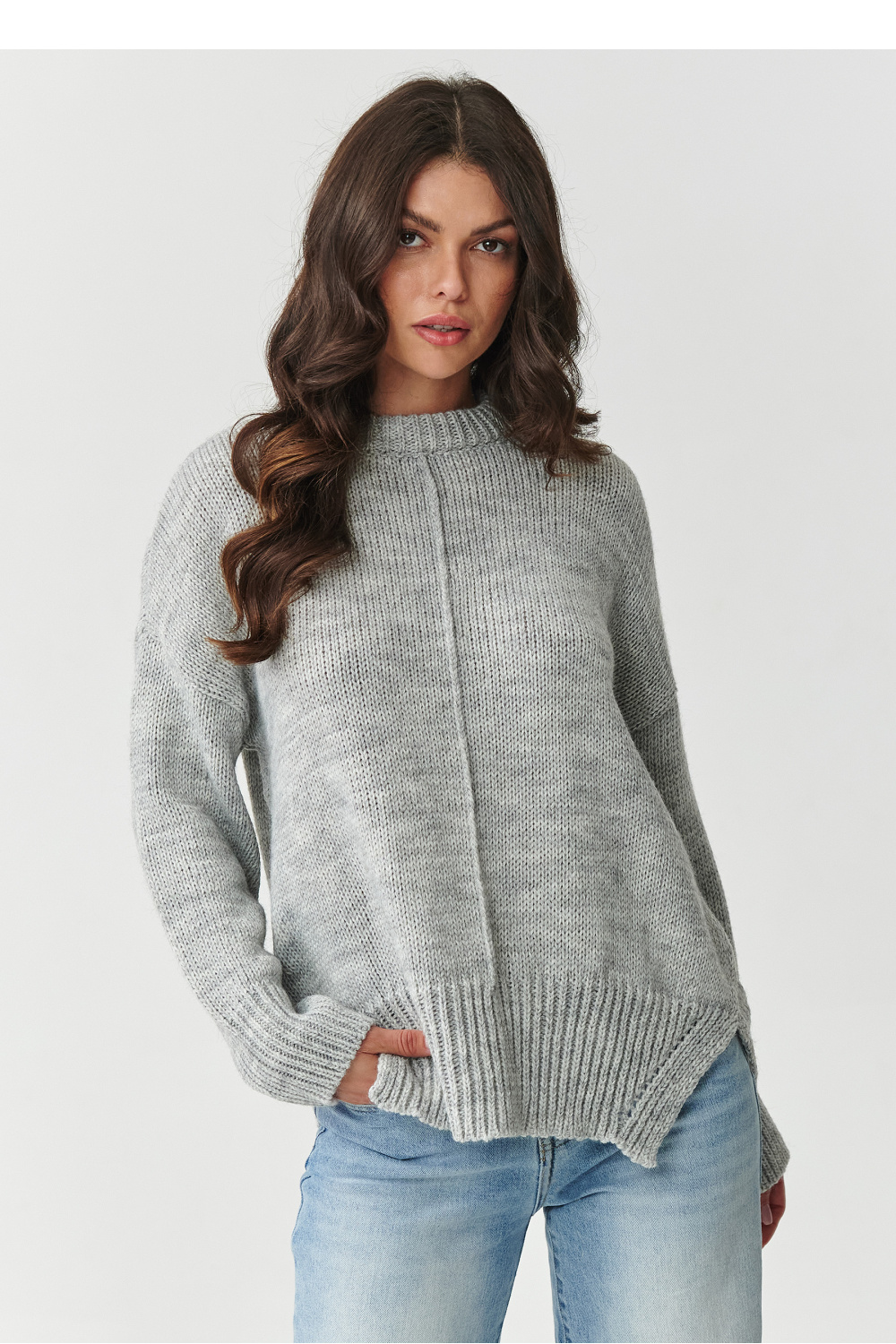 Sweter Damski Model S159 Grey Melange - Makadamia