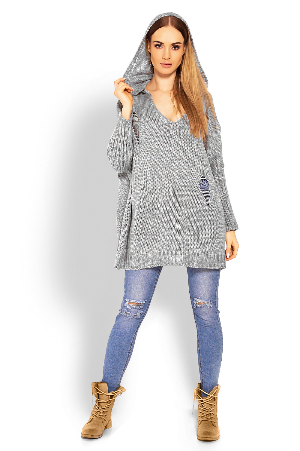 Sweter Damski Model 30055 Grey - PeeKaBoo - obrazek 3