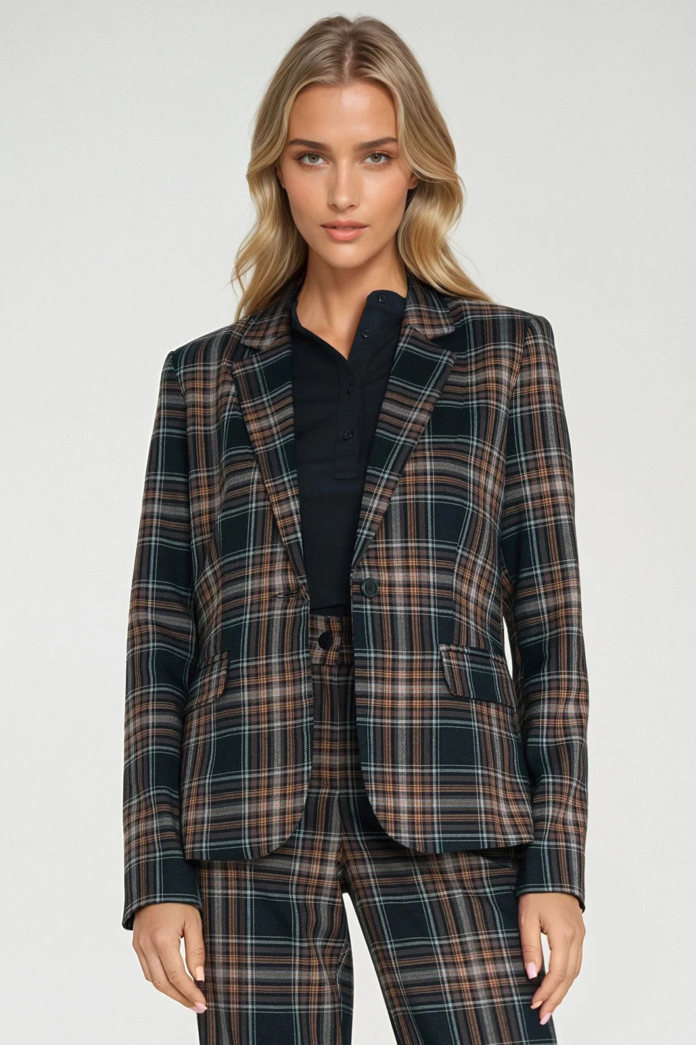 Klasyczny żakiet w granatową kratkę Z87 Navy - Nife - obrazek 5