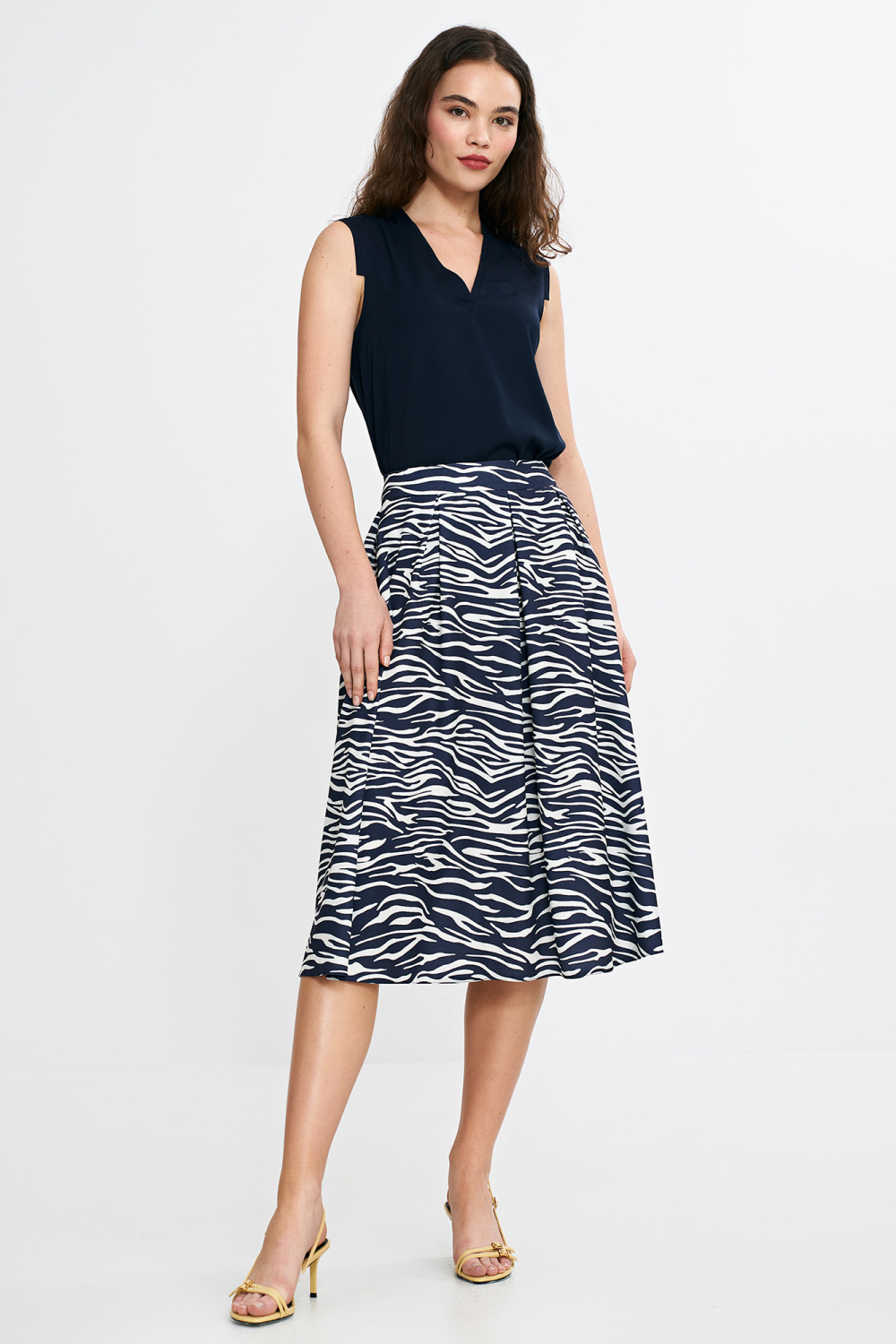 Spódnica midi z zakładkami SP83 Wzór Zebra/Navy - Nife - obrazek 5