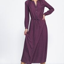 Sukienka Długa bordowa sukienka w grochy S230 Bordo – Nife