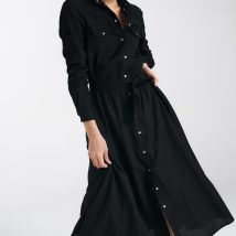 Sukienka lniana zapinana na napy S241 Black – Nife