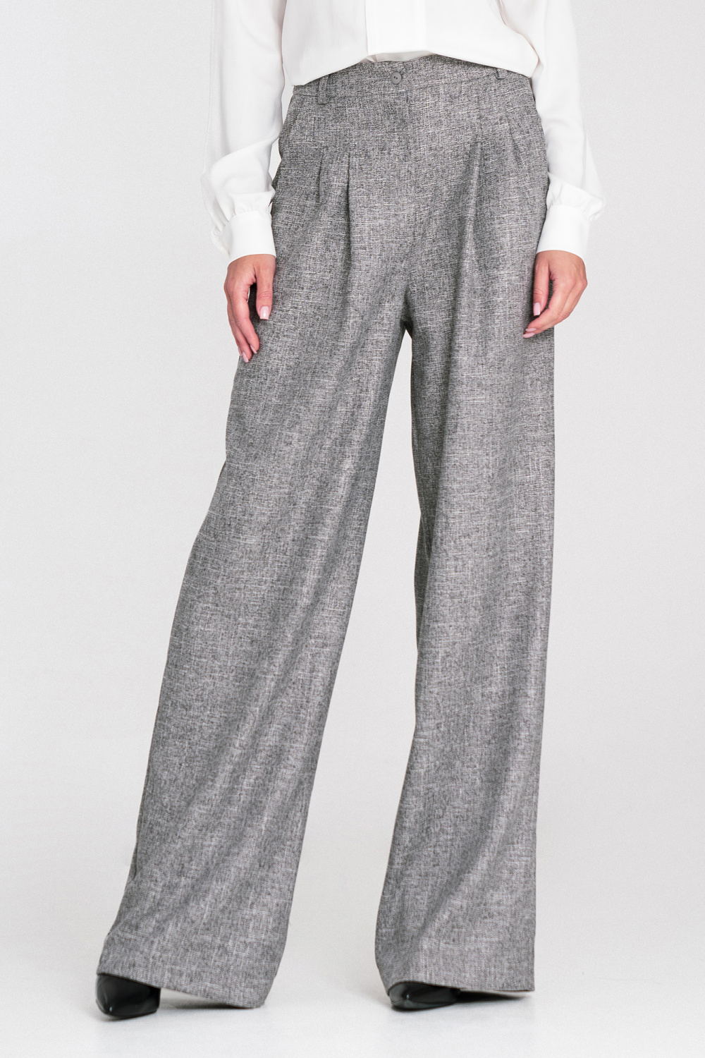 Spodnie z zakładkami wide leg SD116 Grey Melange - Nife