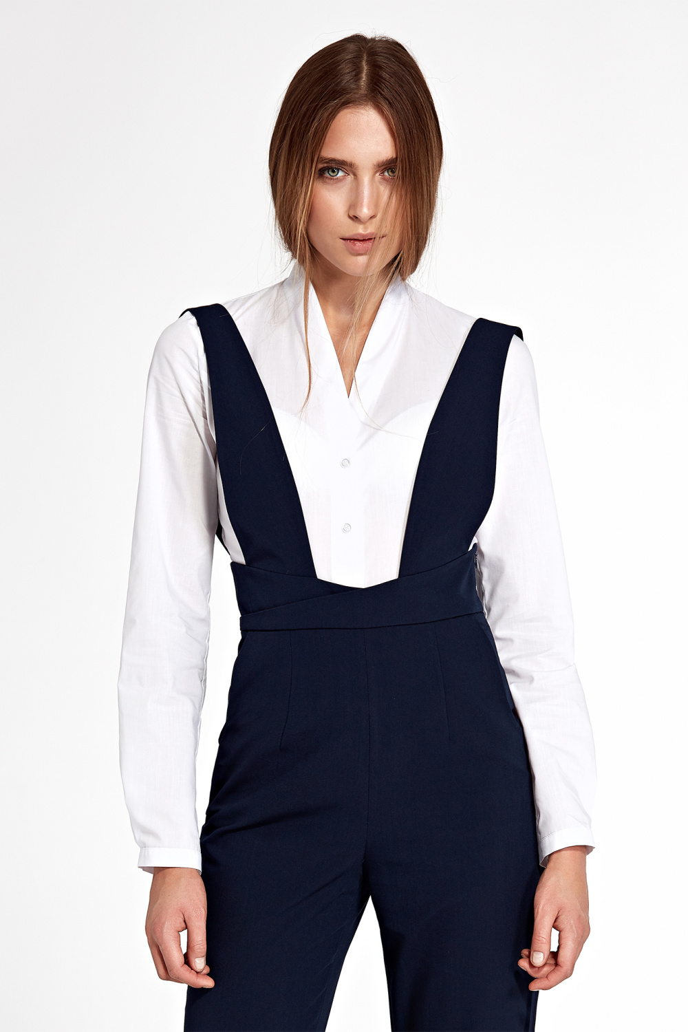 Biała koszula body bez kołnierzyka K55 White - Nife - obrazek 5