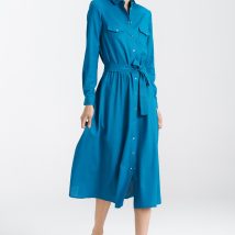 Sukienka lniana zapinana na napy S241 Blue – Nife